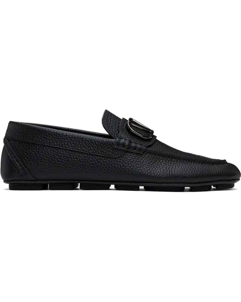 Valentino Garavani Black VLogo Signature Grainy Calfskin Driving Loafers 0no