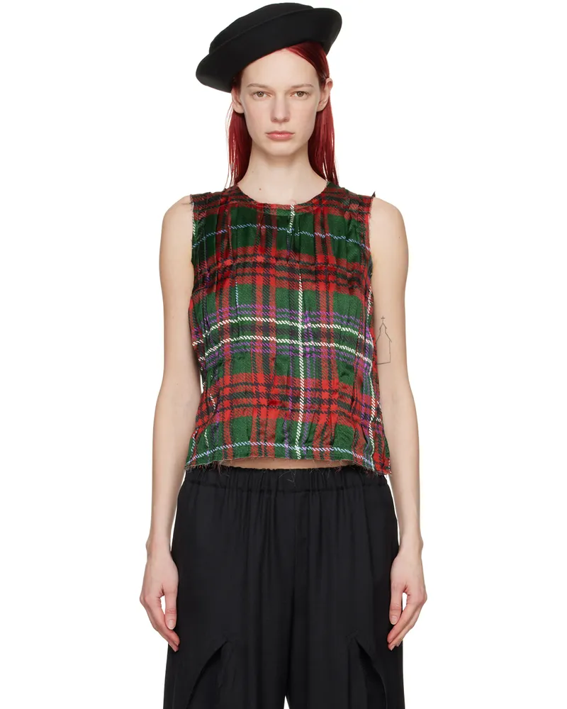 Comme des Garçons Red & Green Pleated Tank Top 1