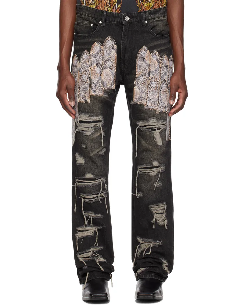 WHO DECIDES WAR Black Patch Arch Mocha Denim Jeans Chestnut