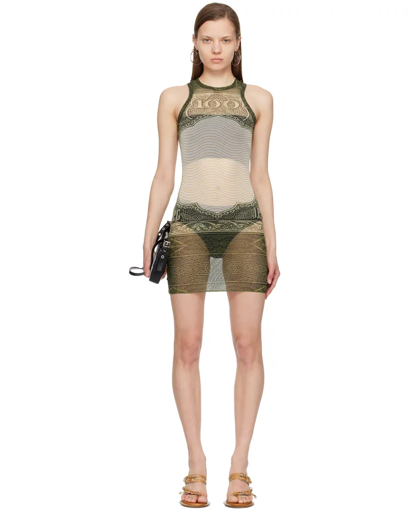 Jean Paul Gaultier Green & Off-White 'The Cartouche' Minidress 400300156