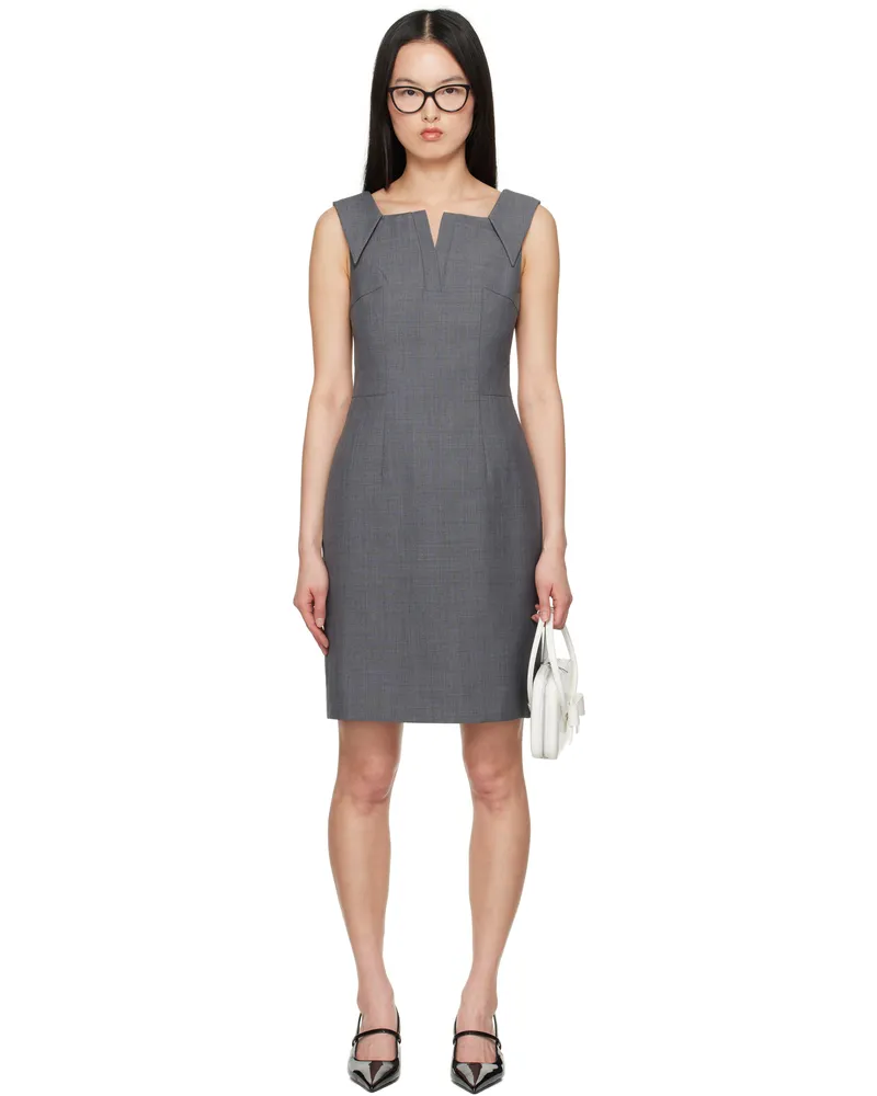 SHUSHU/TONG Gray Lapel Waist-Cinching Straight Minidress Gr100