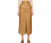 Beige Four-Pocket Faux-Leather Maxi Skirt