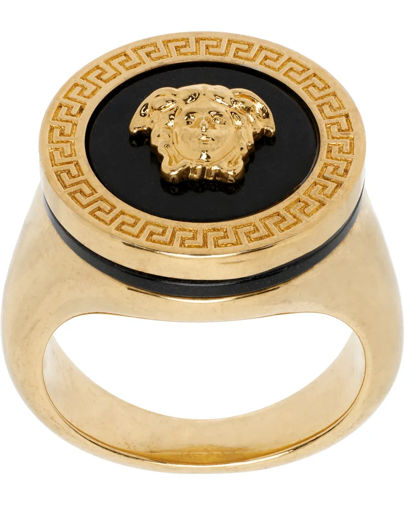 Versace Gold Enamel Medusa Ring K41t-black-tribute