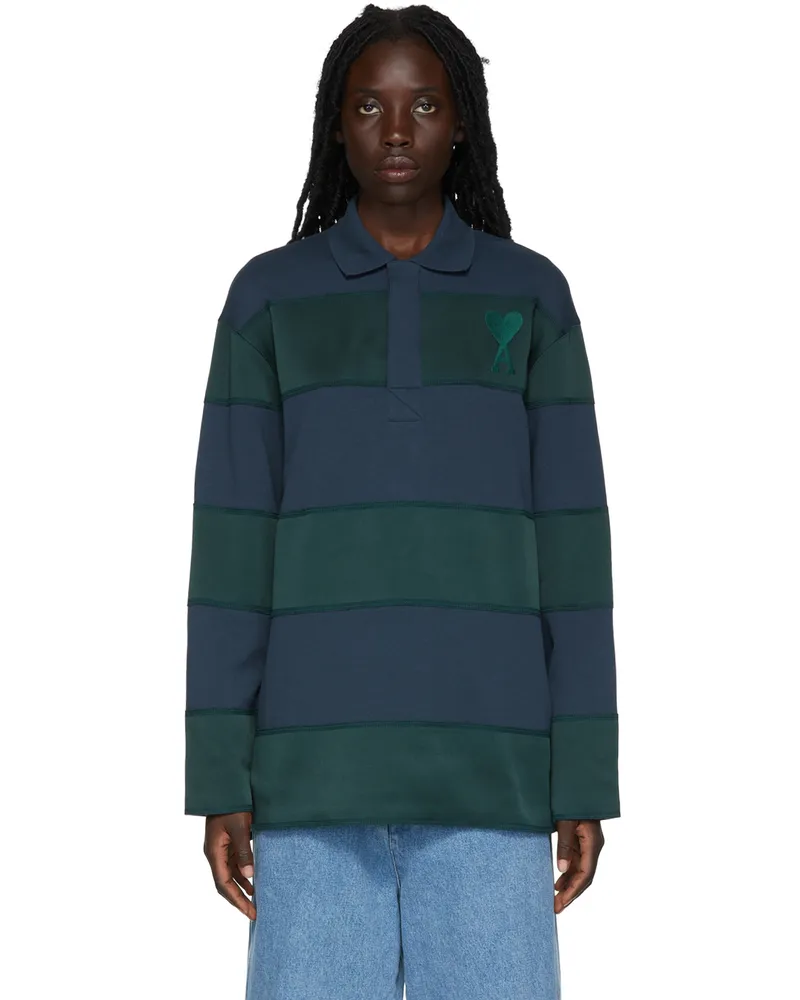 AMI Paris SSENSE Exclusive Navy & Green Rugby Polo 411