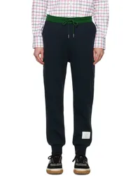 Thom Browne Blue & Green Brushed Color Blocked Sweatpants Navy