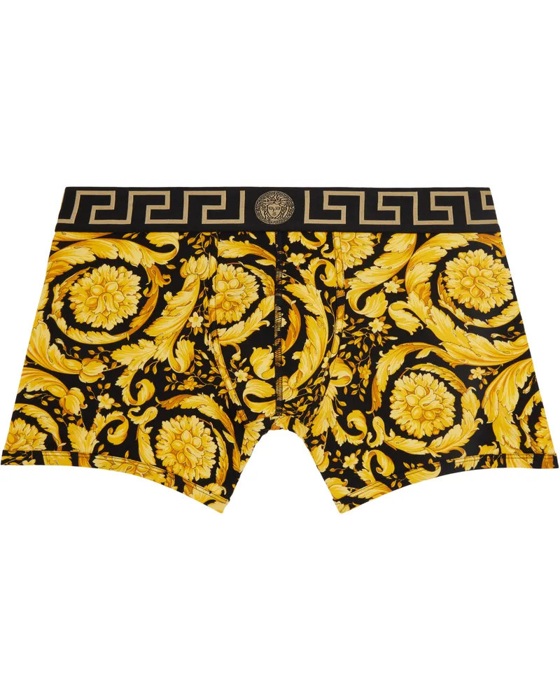 Versace Black & Gold Barocco Long Boxer Briefs 5b010-black+print