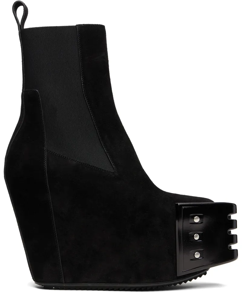 Rick Owens Black Grilled Wedge Beatle Suede Chelsea Boots 09
