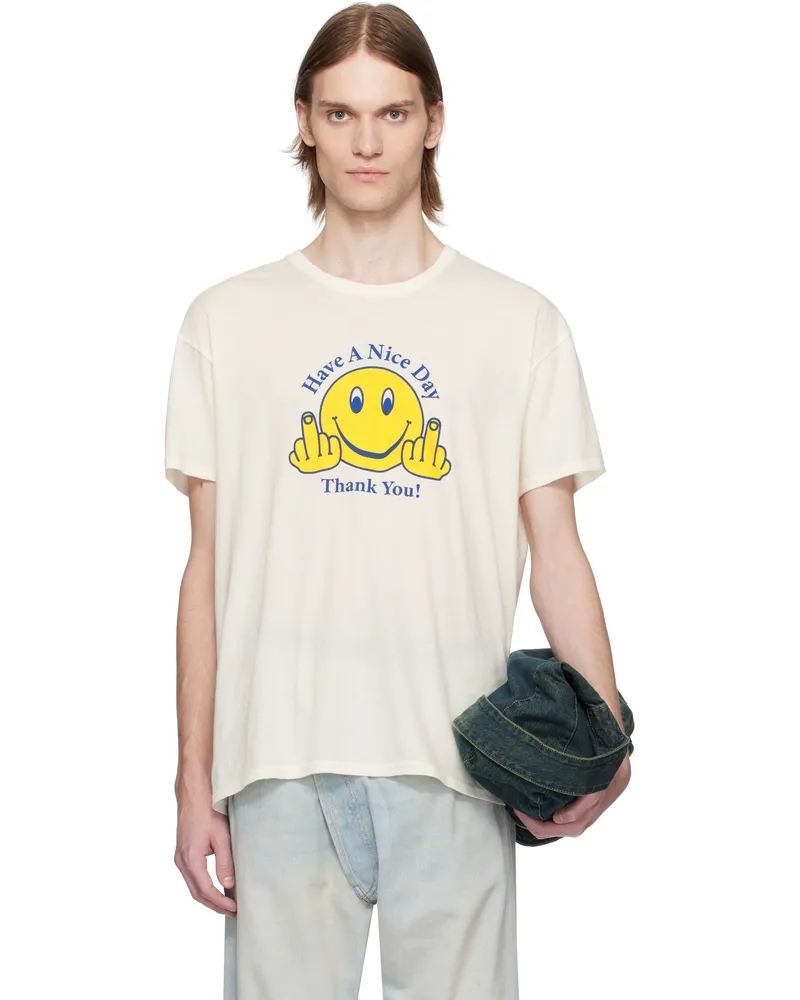 R13 Off-White 'Have A Nice Day' Relaxed T-shirt Ecru