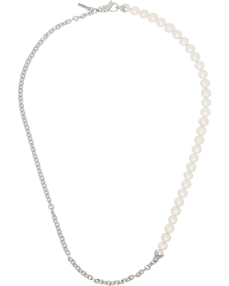Emanuele Bicocchi Silver Large Half Chain & Half Pearl Necklace Silver
