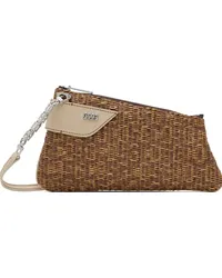 GCDS Brown Comma Notte Monogram Raffia Shoulder Bag Brown