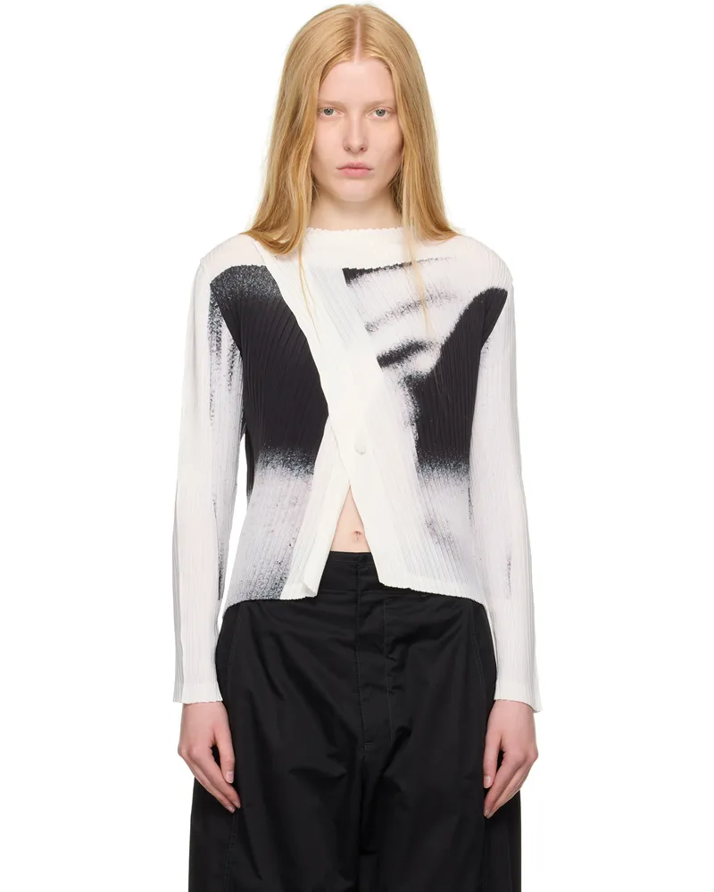 Issey Miyake White & Black May Shadow Study Pleats Cardigan 94
