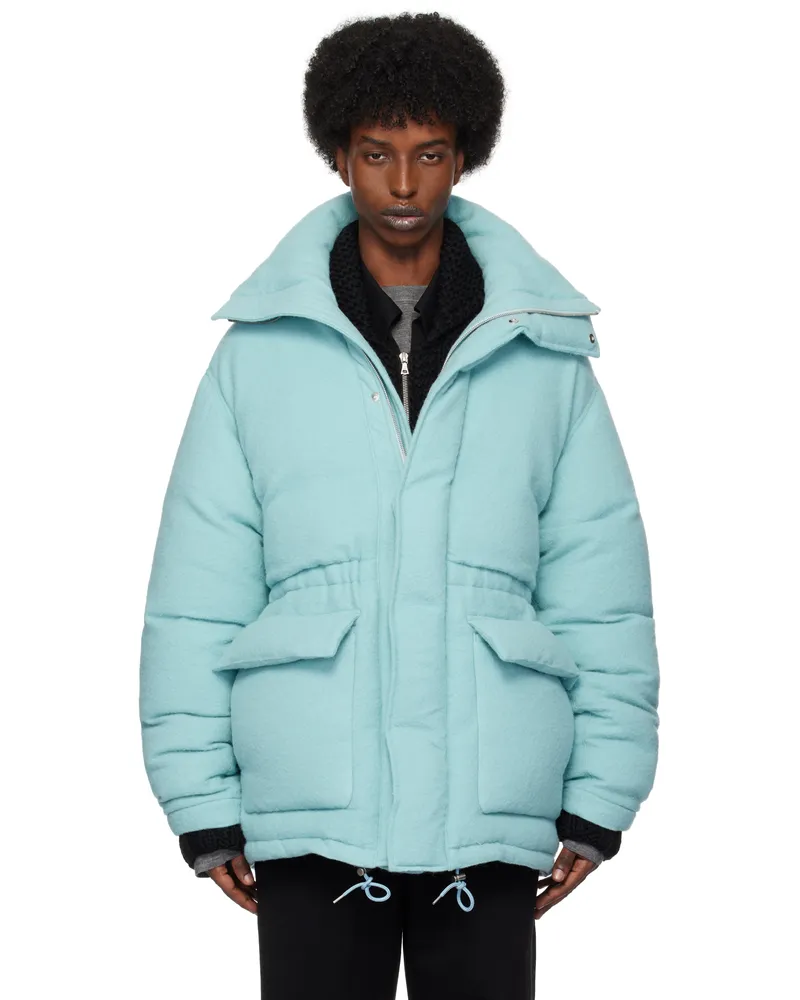 AURALEE Blue Brushed Alpaca Wool Down Jacket Light