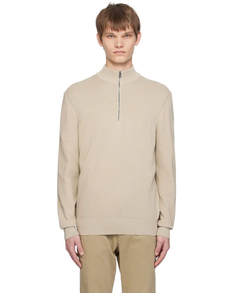 HUGO BOSS Beige Half-Zip Sweater 255-dark