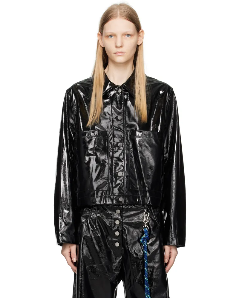 Song For The Mute Black Cropped Faux-Leather Jacket Black