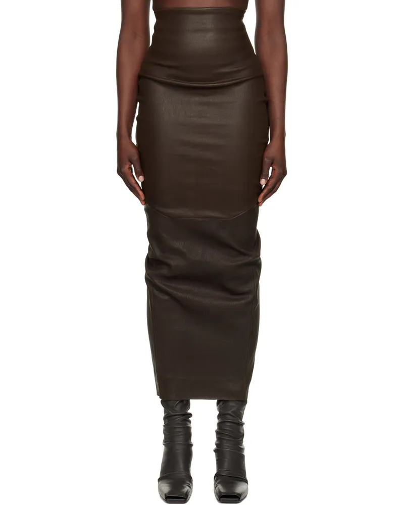 Rick Owens Brown Hollywood Dirt Pillar Leather Maxi Skirt 14