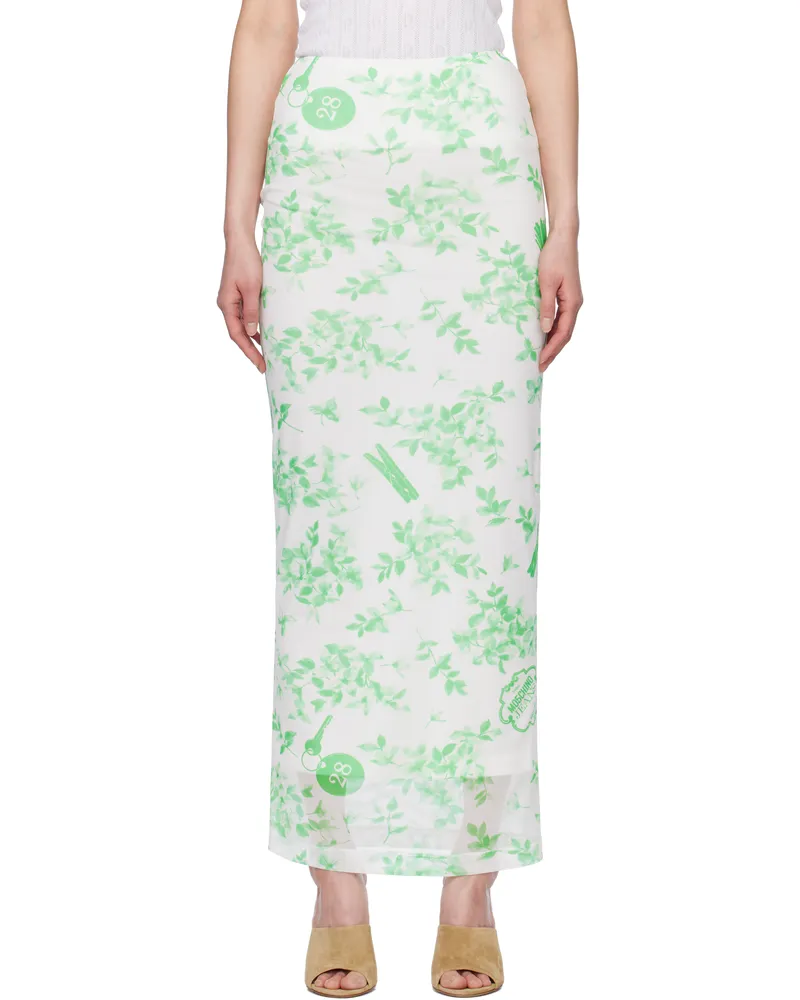 Moschino Green & White Floral Print Mesh Maxi Skirt 1001