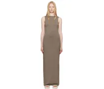 Taupe Smooth Layers Long Boat Neck Maxi Dress