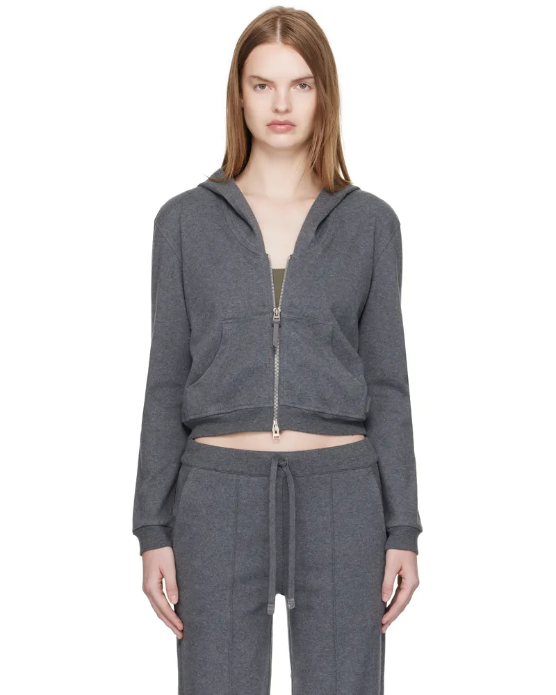 Tom Ford Gray Peachy Hand Cotton Jersey Zip Hoodie Ig712