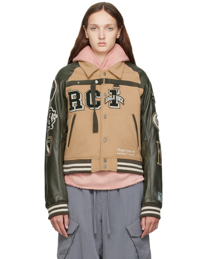 Reese Cooper Khaki Two Steps Forward Varsity Jacket Olive