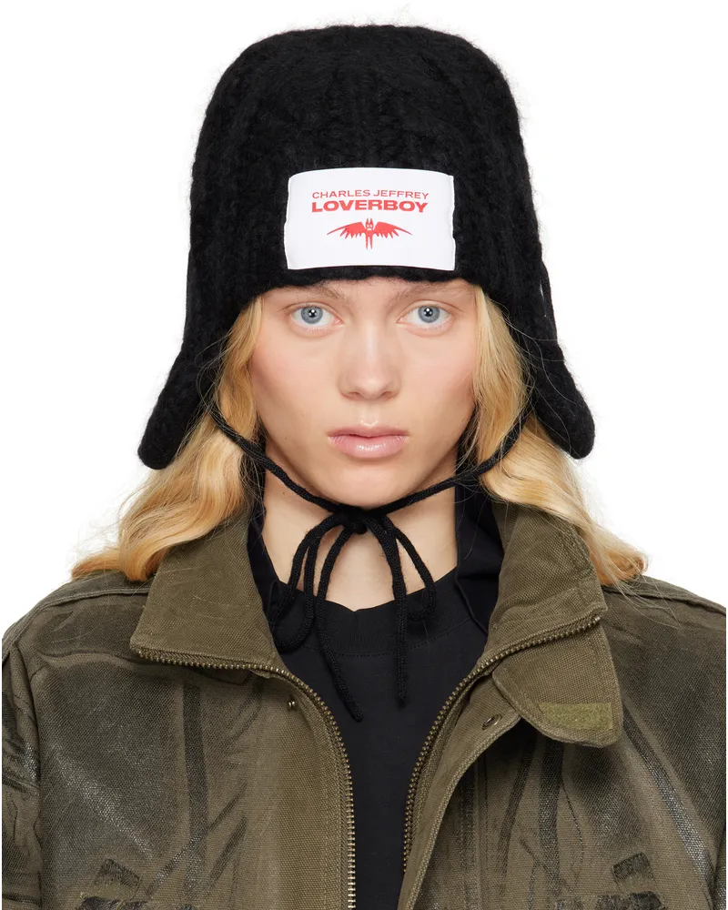 Charles Jeffrey Loverboy Black Chunky Aviator Beanie Black