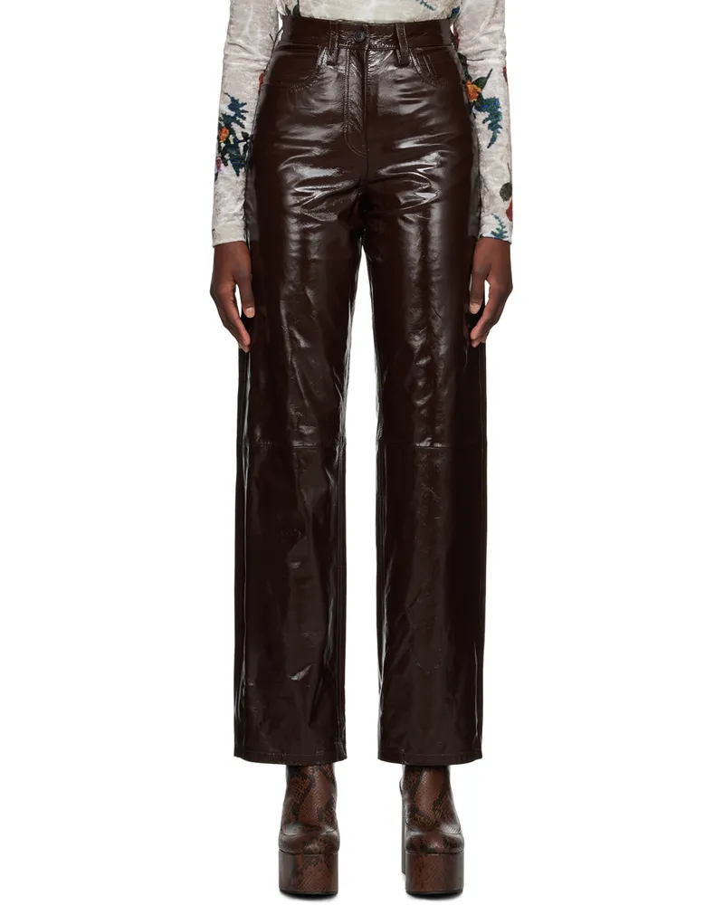 Dries van Noten Brown Five-Pocket Leather Pants 702