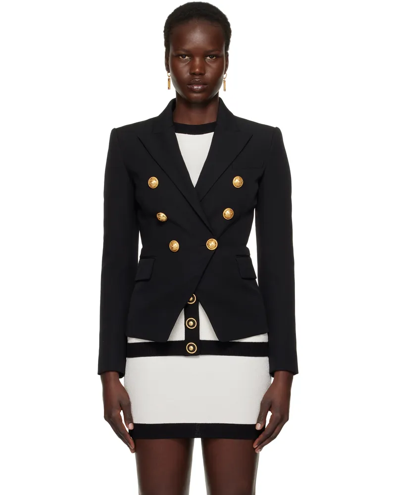 Balmain Black Grain De Poudre 6-Button Blazer 0pa