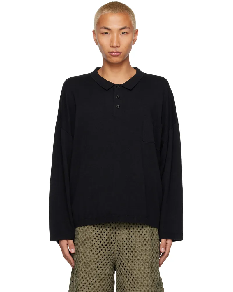 COMMAS Black Relaxed Polo Black