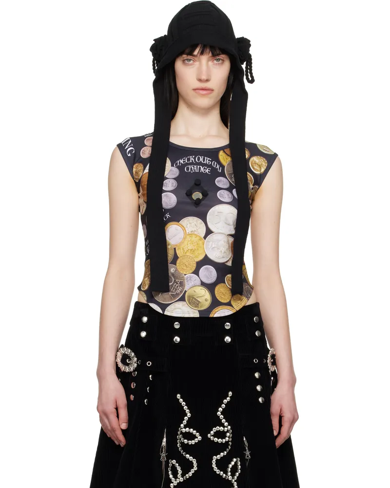 CHOPOVA LOWENA Black Angelica Coin Short Sleeve Top Black
