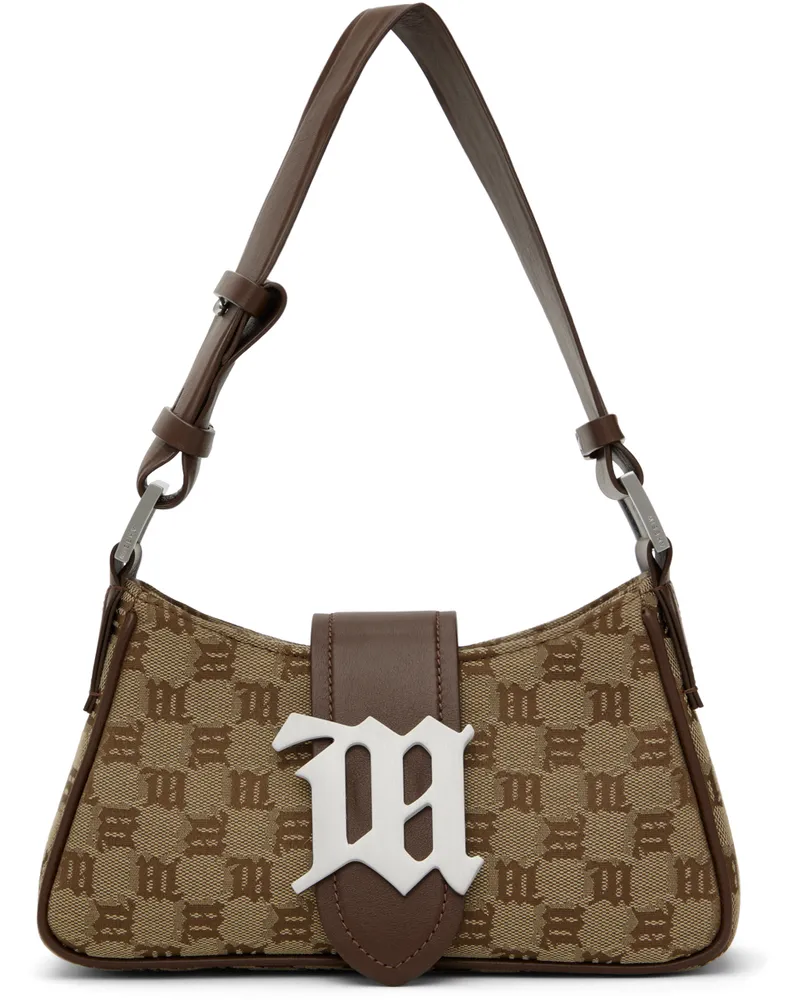 MISBHV Brown Mini Jacquard Monogram Shoulder Bag Biscotto