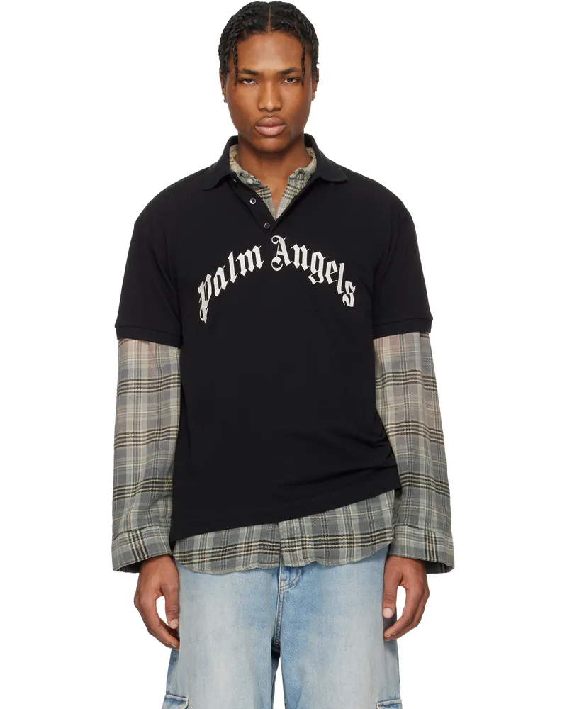 Palm Angels Black Curved Logo Polo Black