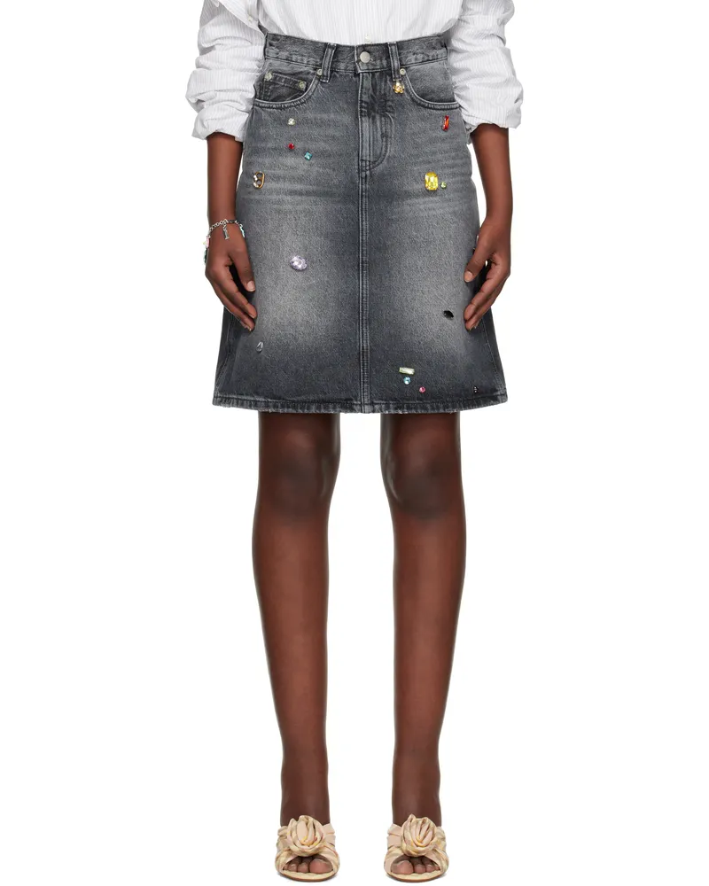 Marc Jacobs Black Gem A-Line Denim Midi Skirt 011