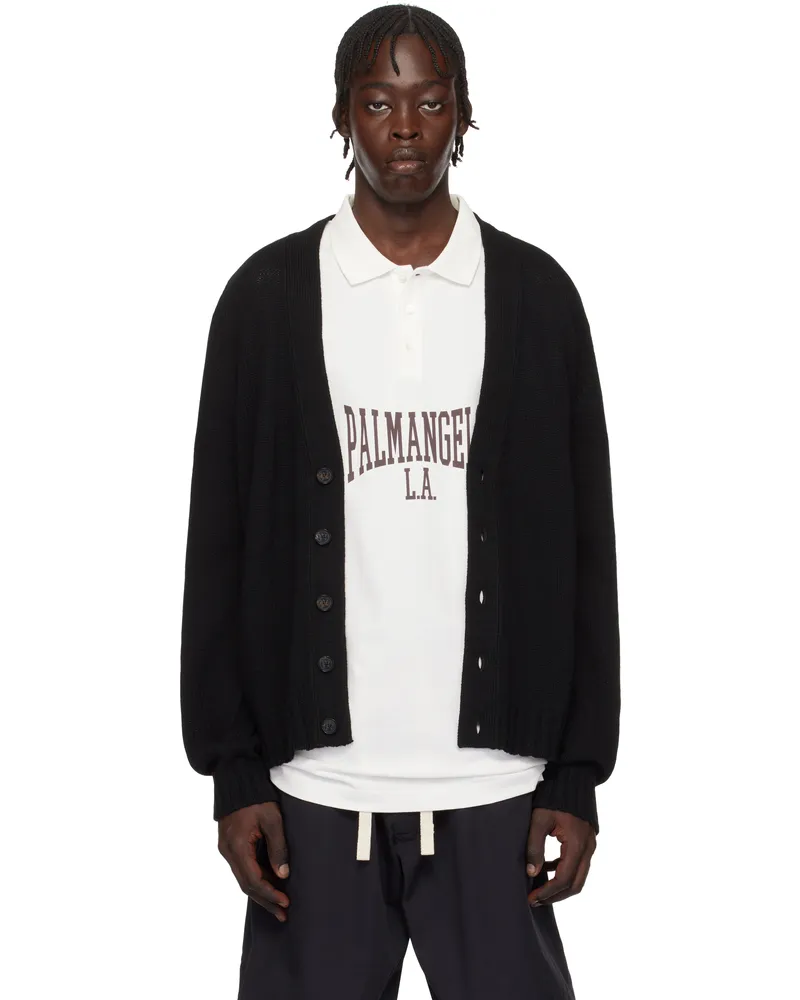 Palm Angels Black Curved Logo Cardigan Black