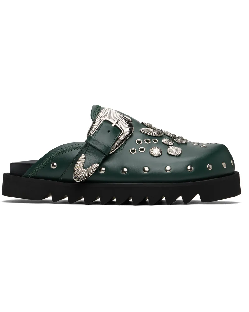 Toga SSENSE Exclusive Green Eyelet Metal Sabot Slip-on Loafers Dark