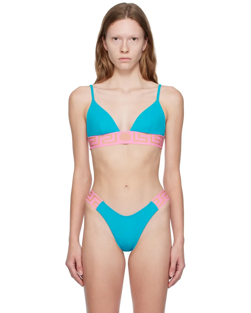 Versace Blue Greca Border Bikini Top 2vb10
