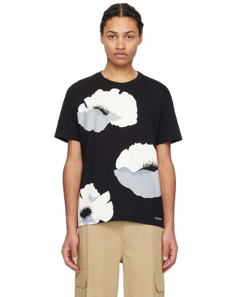Valentino Garavani Black Floral T-Shirt Nero