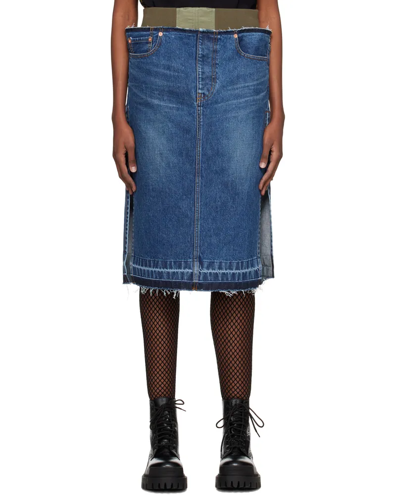 Sacai Blue Layered Denim Midi Skirt 401