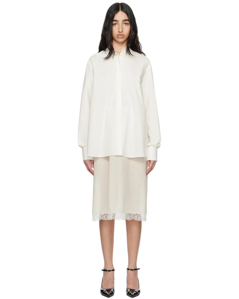 Maison Margiela Off-White Cotton Poplin & Cotton Voile Midi Dress 961