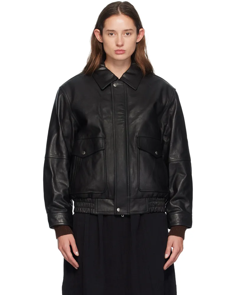 Dunst Black Oversized Leather Jacket Black