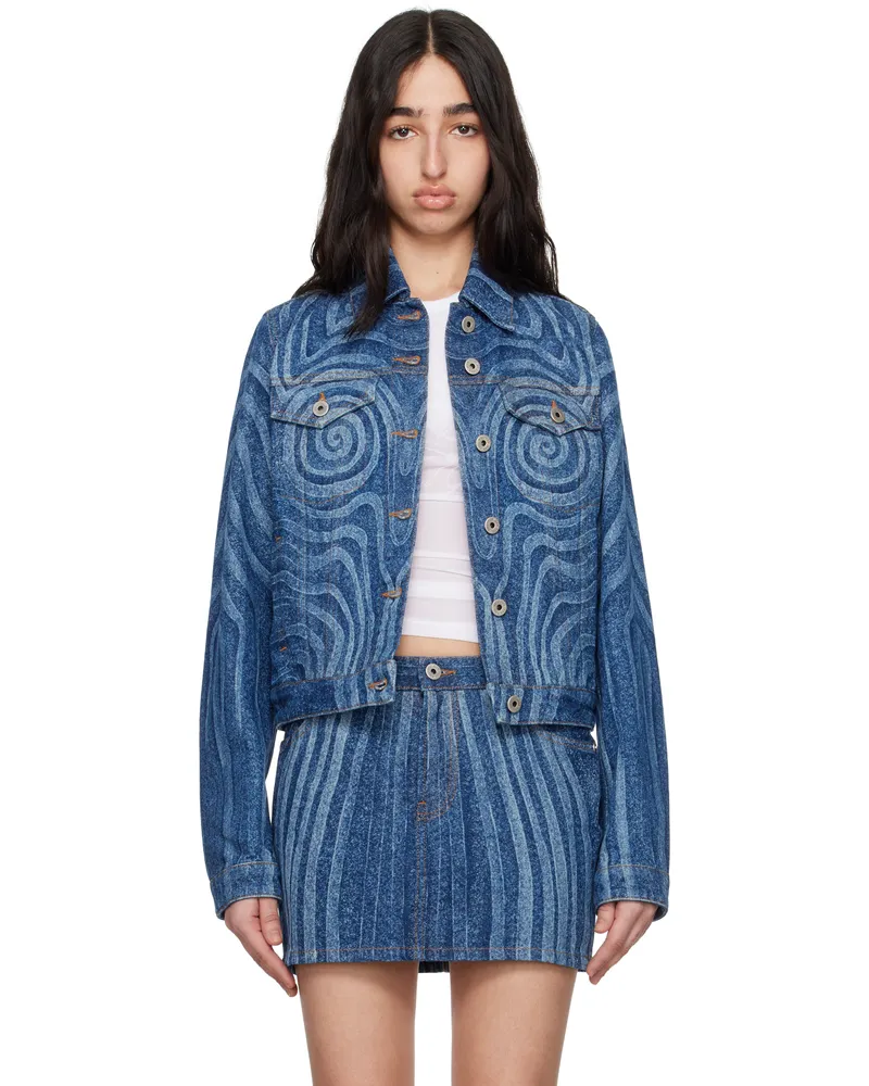 Jean Paul Gaultier Blue Spiral Denim Jacket 55-indigo
