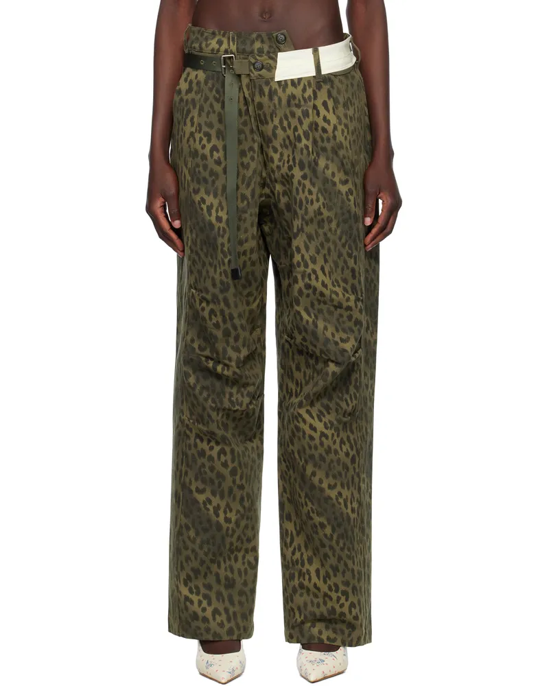 Andersson Bell Khaki Leopard Cross-Over Wide Jeans Green