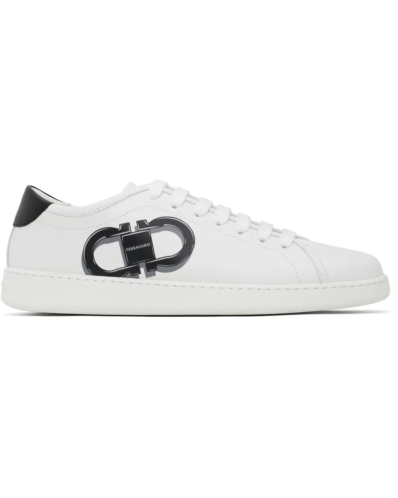 Ferragamo White Double Gancini Sneakers Bianco