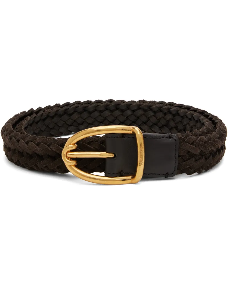 Tom Ford Brown Woven Suede Angled Buckle Belt 1b051chocolate