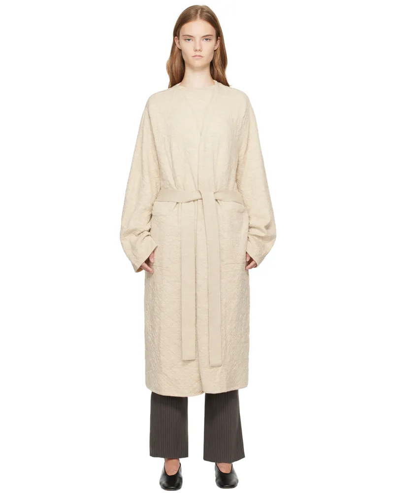 Lauren Manoogian Beige Diamond Quilt Long Cardigan E01