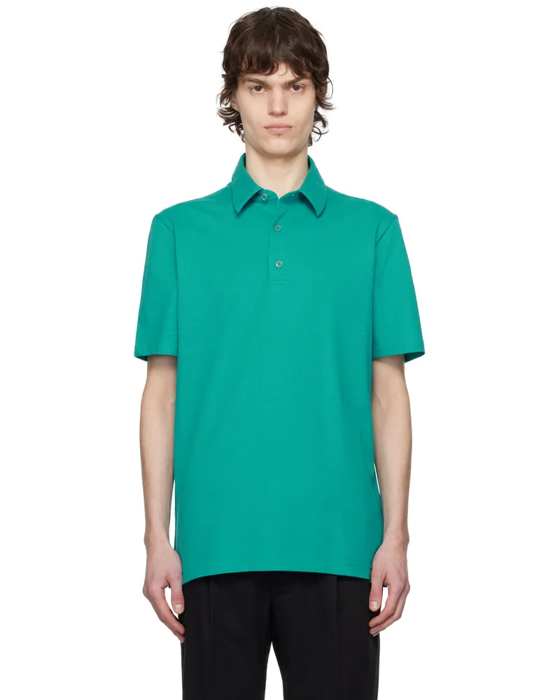 Brioni Blue Pique Polo Emeraid