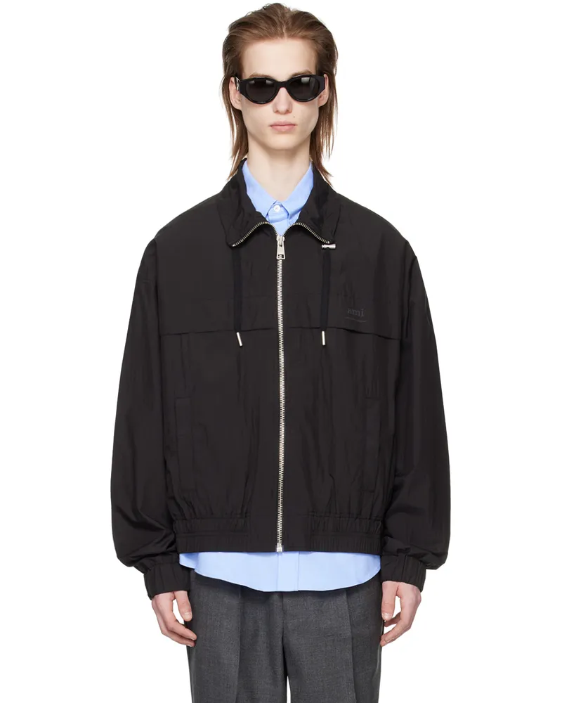 AMI Paris Black Drawstring Bomber Jacket Black
