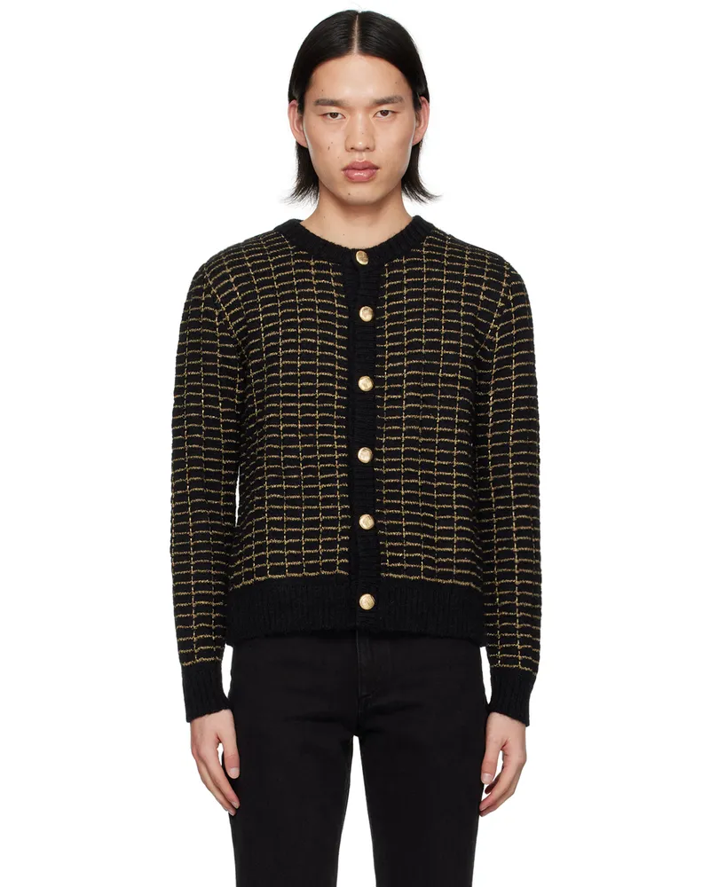 Ernest W. Baker Black & Gold Check Cardigan Black