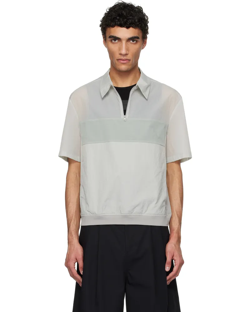AMOMENTO Grey Sheer Color Block Polo Light