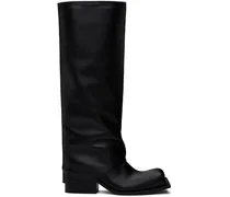 Black Havva Chunky Heel Plissè Tall Boots