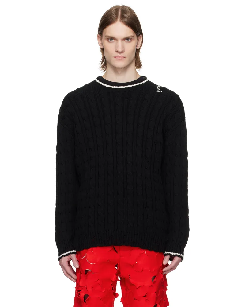 Marni Black Dishevelled Cable Cotton Gauge 5 Sweater 00n99