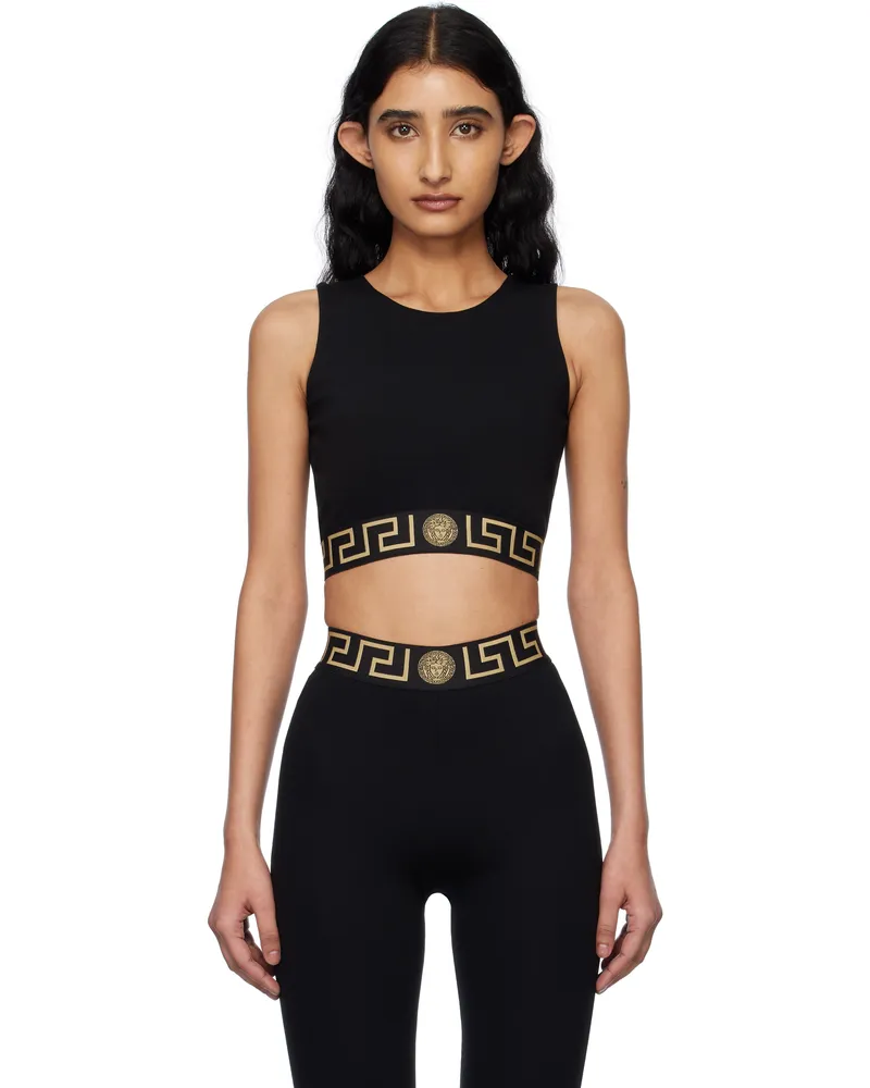 Versace Black Greca Border Gym Sport Bra 1b000-black